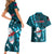 Samoa Rugby Couples Matching Short Sleeve Bodycon Dress and Hawaiian Shirt Manu Samoa Ula Fala Dabbing Ball Polynesian Turquoise Version - Wonder Print Shop