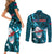 Samoa Rugby Couples Matching Short Sleeve Bodycon Dress and Long Sleeve Button Shirts Manu Samoa Ula Fala Dabbing Ball Polynesian Turquoise Version - Wonder Print Shop