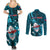 Samoa Rugby Couples Matching Summer Maxi Dress and Long Sleeve Button Shirts Manu Samoa Ula Fala Dabbing Ball Polynesian Turquoise Version - Wonder Print Shop