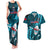 Samoa Rugby Couples Matching Tank Maxi Dress and Hawaiian Shirt Manu Samoa Ula Fala Dabbing Ball Polynesian Turquoise Version - Wonder Print Shop