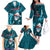 Samoa Rugby Family Matching Off Shoulder Long Sleeve Dress and Hawaiian Shirt Manu Samoa Ula Fala Dabbing Ball Polynesian Turquoise Version - Wonder Print Shop