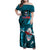 Samoa Rugby Family Matching Off Shoulder Maxi Dress and Hawaiian Shirt Manu Samoa Ula Fala Dabbing Ball Polynesian Turquoise Version - Wonder Print Shop