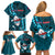 Samoa Rugby Family Matching Off Shoulder Short Dress and Hawaiian Shirt Manu Samoa Ula Fala Dabbing Ball Polynesian Turquoise Version - Wonder Print Shop