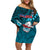 Samoa Rugby Family Matching Off Shoulder Short Dress and Hawaiian Shirt Manu Samoa Ula Fala Dabbing Ball Polynesian Turquoise Version - Wonder Print Shop