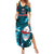 Samoa Rugby Family Matching Summer Maxi Dress and Hawaiian Shirt Manu Samoa Ula Fala Dabbing Ball Polynesian Turquoise Version - Wonder Print Shop