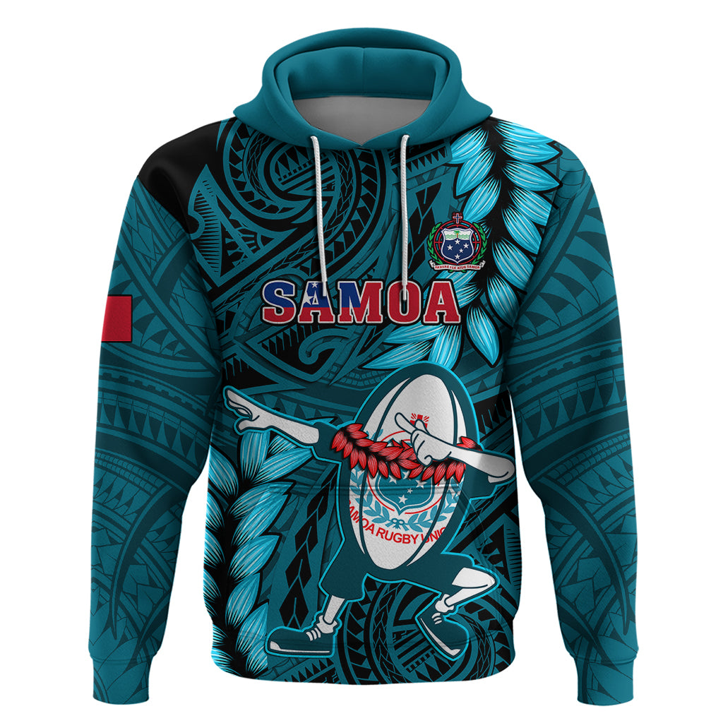 Samoa Rugby Hoodie Manu Samoa Ula Fala Dabbing Ball Polynesian Turquoise Version - Wonder Print Shop