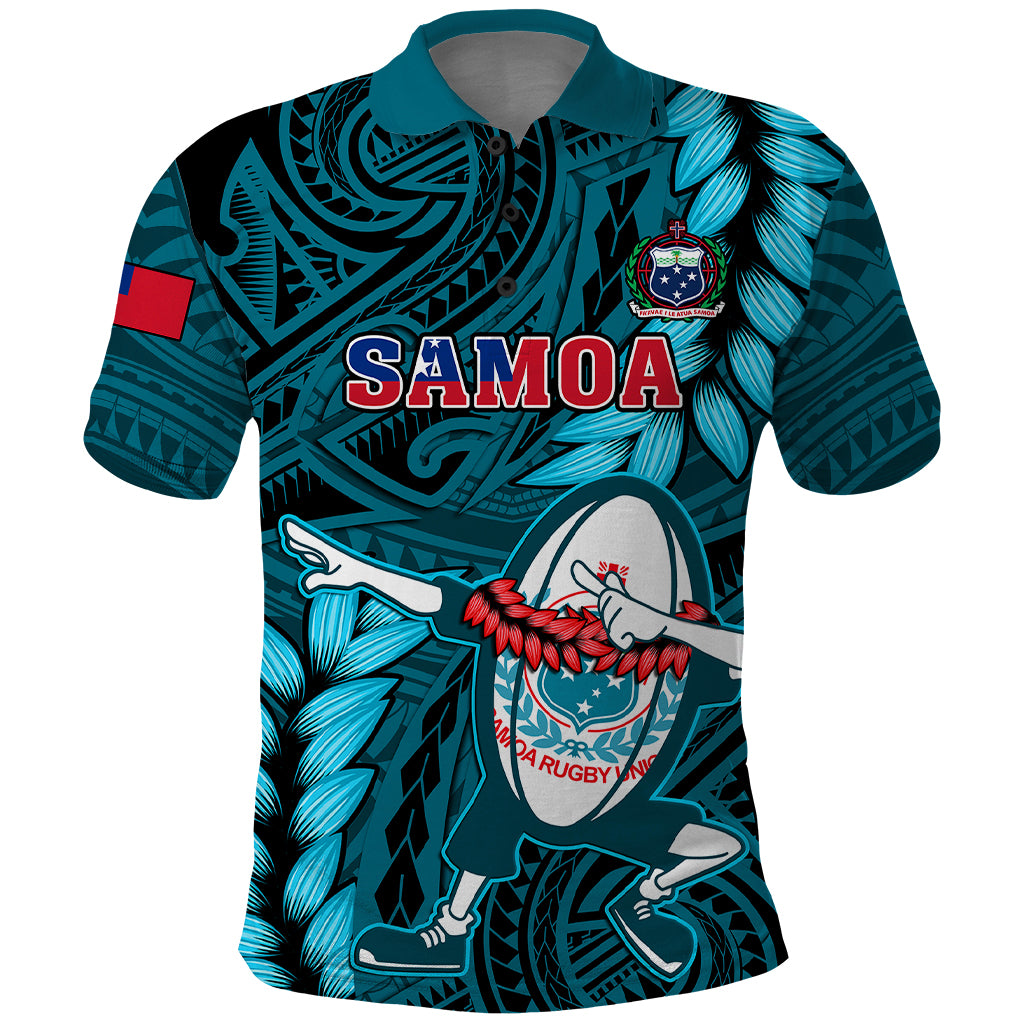 Samoa Rugby Polo Shirt Manu Samoa Ula Fala Dabbing Ball Polynesian Turquoise Version - Wonder Print Shop