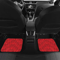 Red custom car floor mats with cricket player design on rear seat floor