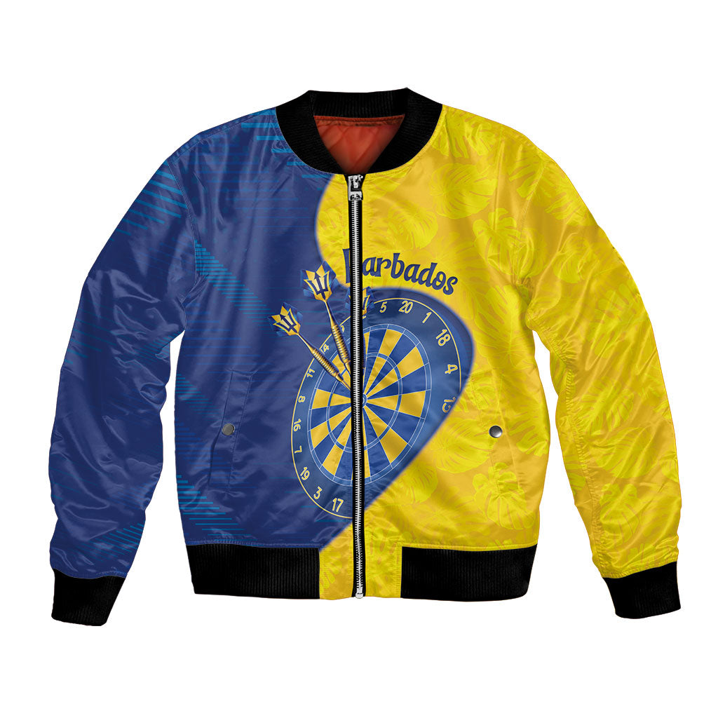 Personalized Darts Festival Barbados Bomber Jacket Dartboard Flag Color Tropical Leaves