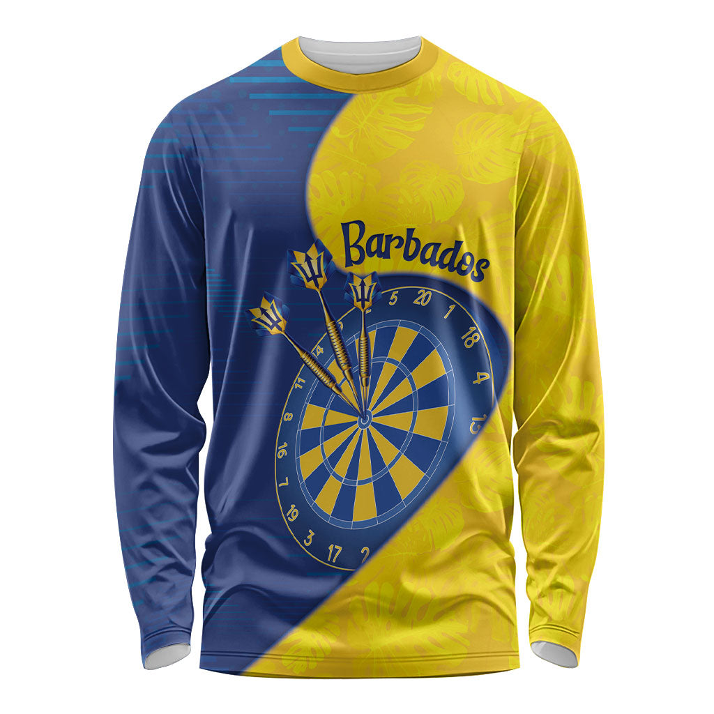 Personalized Darts Festival Barbados Long Sleeve Shirt Dartboard Flag Color Tropical Leaves