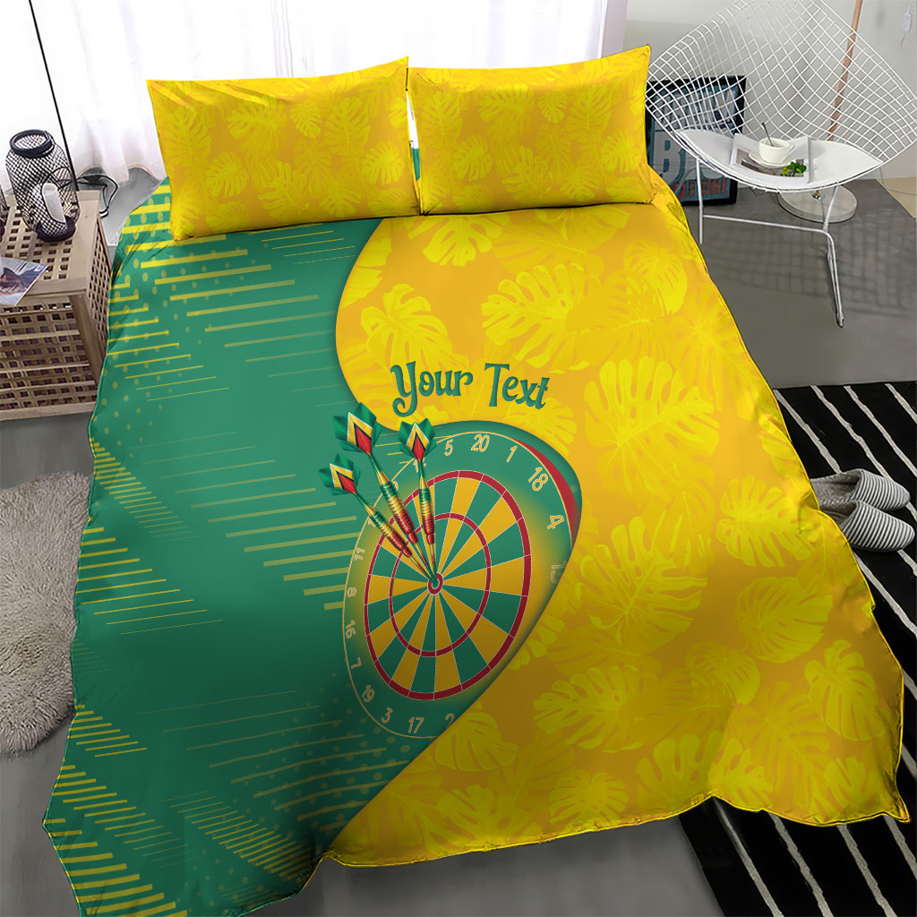 Personalized Darts Guyana Bedding Set Dartboard Flag Color Tropical Leaves