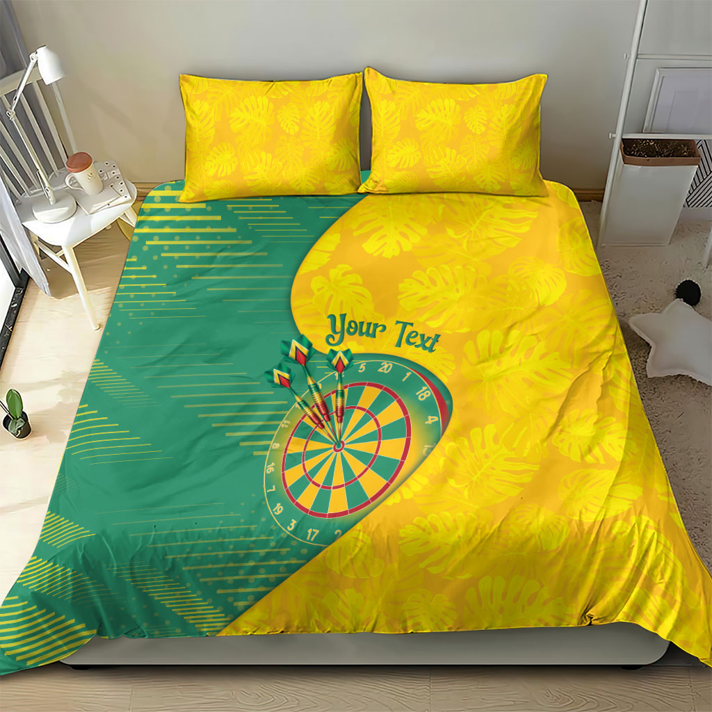 Personalized Darts Guyana Bedding Set Dartboard Flag Color Tropical Leaves