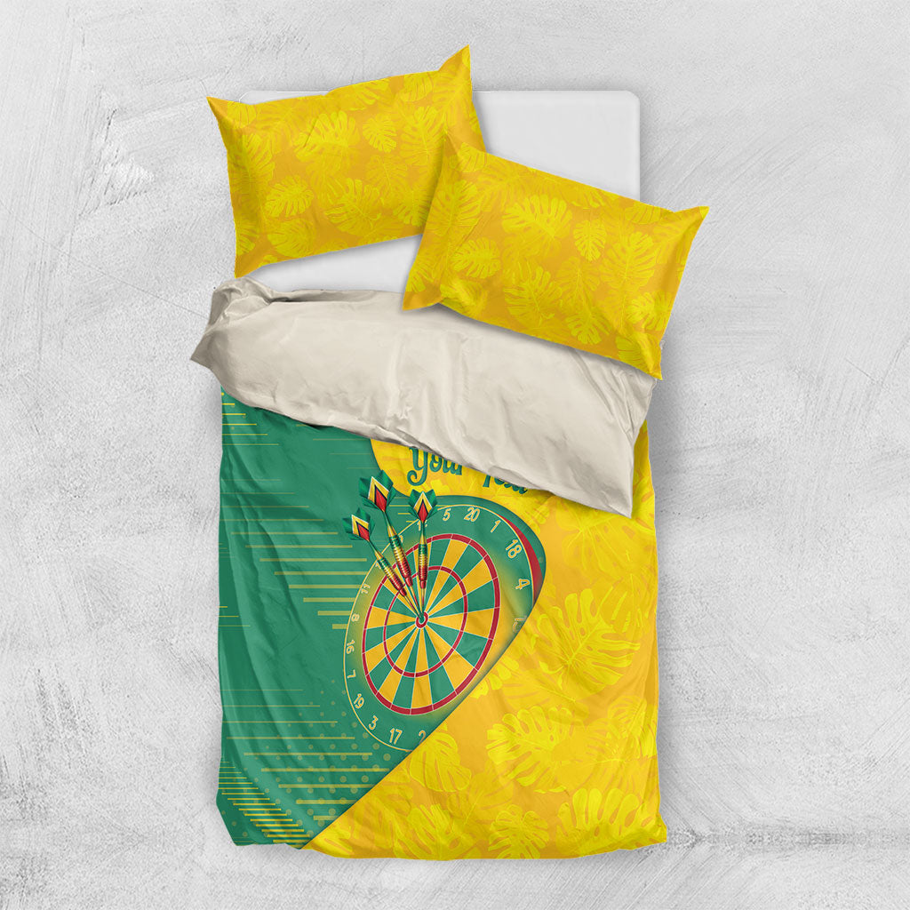 Personalized Darts Guyana Bedding Set Dartboard Flag Color Tropical Leaves