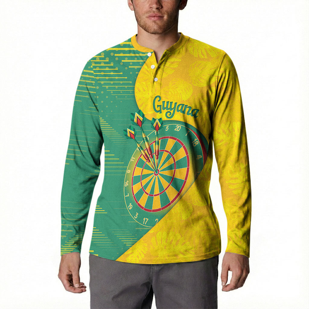 Personalized Darts Guyana Button Sweatshirt Dartboard Flag Color Tropical Leaves