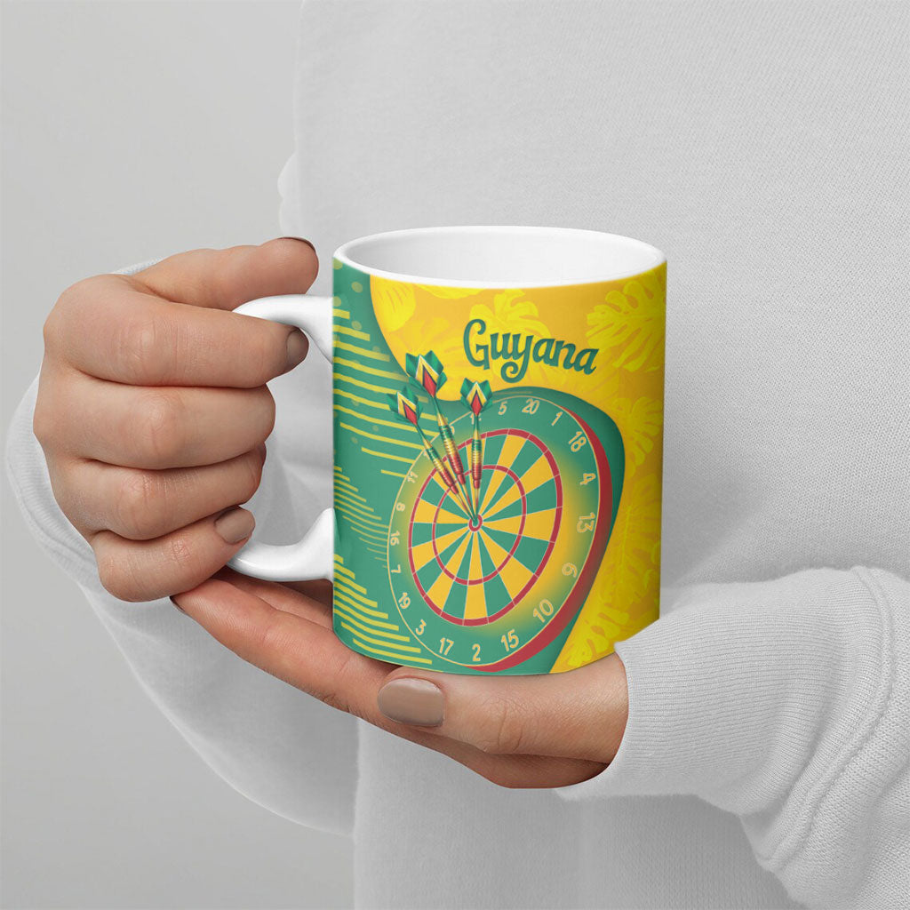 Personalized Darts Guyana Ceramic Mug Dartboard Flag Color Tropical Leaves