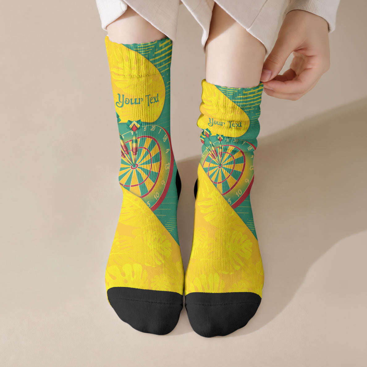 Personalized Darts Guyana Crew Socks Dartboard Flag Color Tropical Leaves