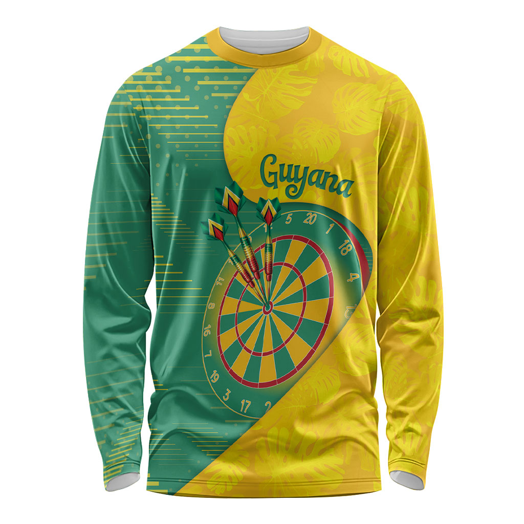 Personalized Darts Guyana Long Sleeve Shirt Dartboard Flag Color Tropical Leaves