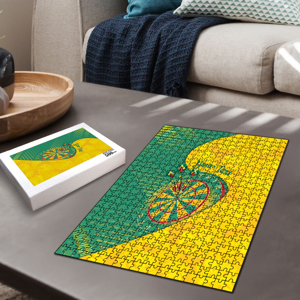 Personalized Darts Guyana Puzzle Dartboard Flag Color Tropical Leaves
