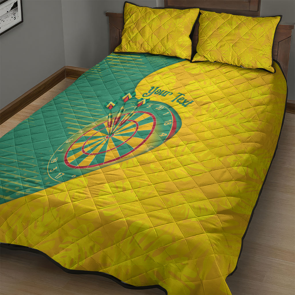 Personalized Darts Guyana Quilt Bed Set Dartboard Flag Color Tropical Leaves
