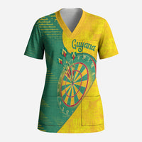 Personalized Darts Guyana Scrub Top Dartboard Flag Color Tropical Leaves