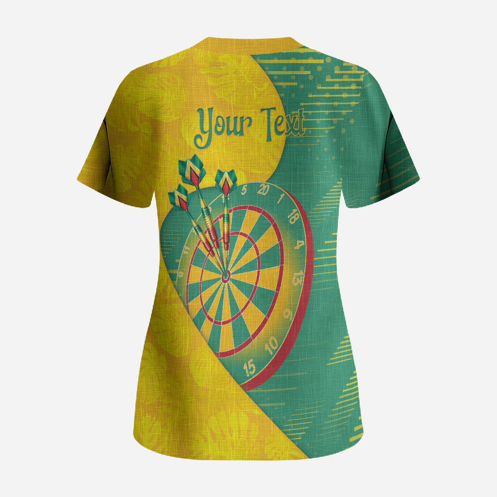 Personalized Darts Guyana Scrub Top Dartboard Flag Color Tropical Leaves