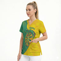 Personalized Darts Guyana Scrub Top Dartboard Flag Color Tropical Leaves