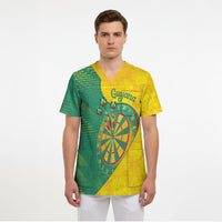 Personalized Darts Guyana Scrub Top Dartboard Flag Color Tropical Leaves