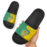 Personalized Darts Guyana Slide Sandals Dartboard Flag Color Tropical Leaves
