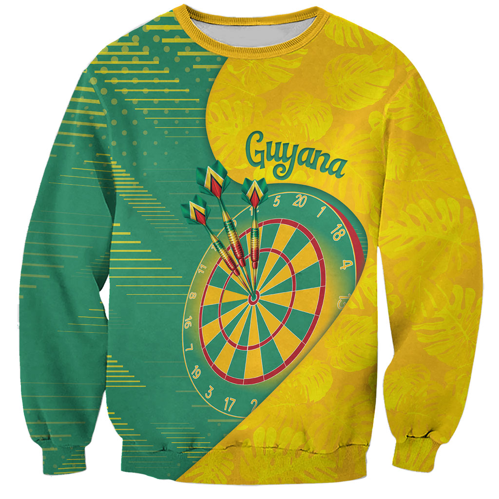 Personalized Darts Guyana Sweatshirt Dartboard Flag Color Tropical Leaves