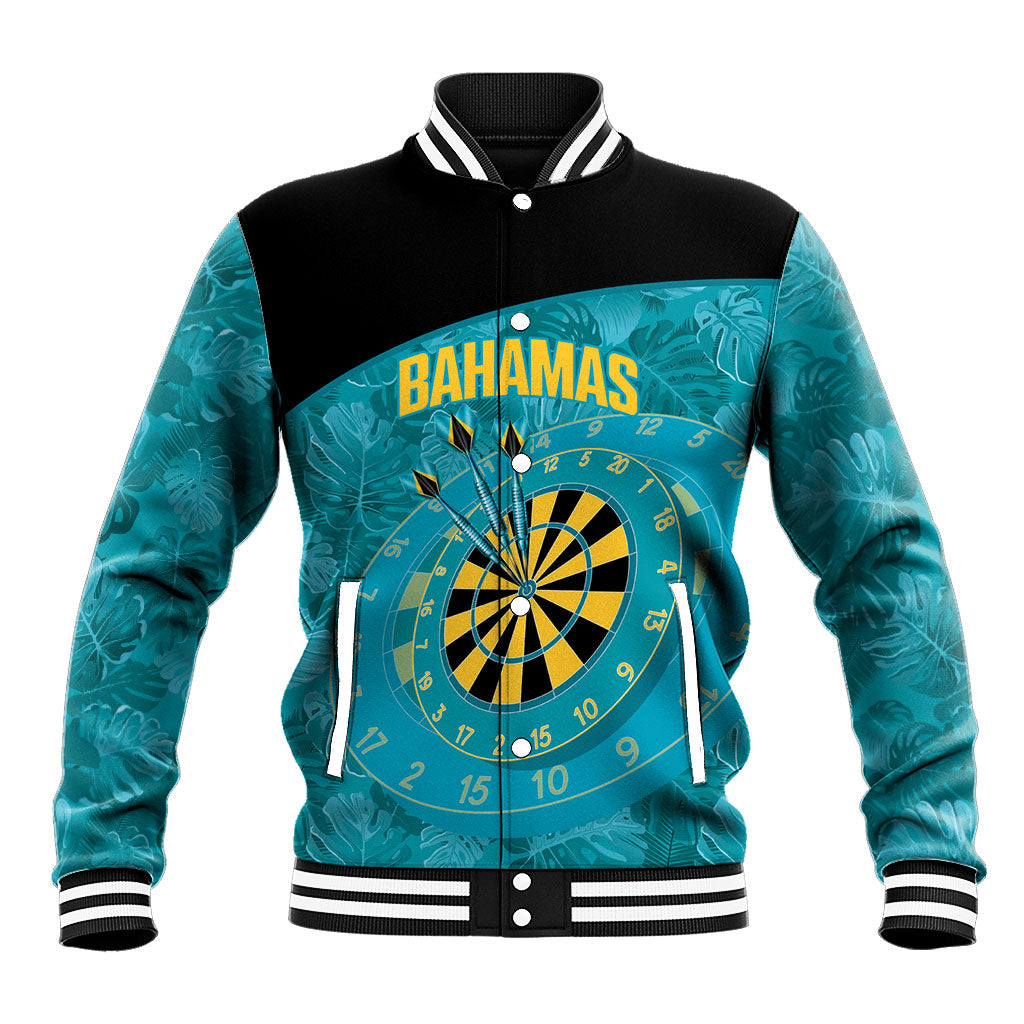 Personalized Darts Bahamas Baseball Jacket Dartboard Flag Color Tropical Leaves