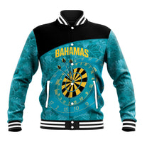 Personalized Darts Bahamas Baseball Jacket Dartboard Flag Color Tropical Leaves