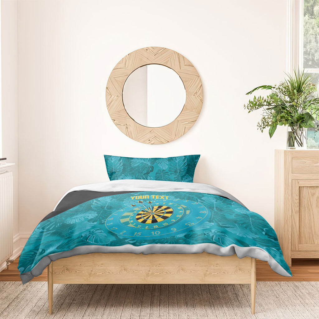 Personalized Darts Bahamas Bedding Set Dartboard Flag Color Tropical Leaves