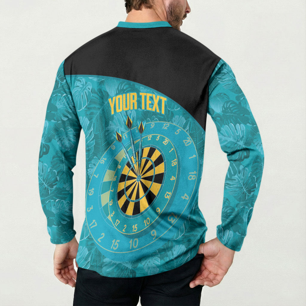 Personalized Darts Bahamas Button Sweatshirt Dartboard Flag Color Tropical Leaves
