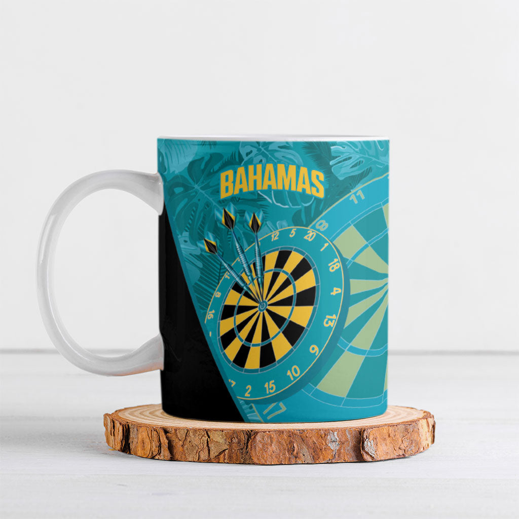 Personalized Darts Bahamas Ceramic Mug Dartboard Flag Color Tropical Leaves