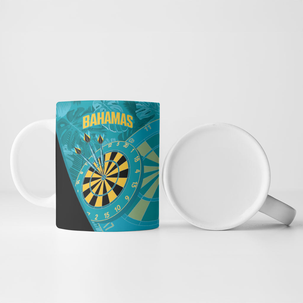 Personalized Darts Bahamas Ceramic Mug Dartboard Flag Color Tropical Leaves