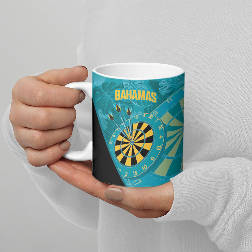 Personalized Darts Bahamas Ceramic Mug Dartboard Flag Color Tropical Leaves