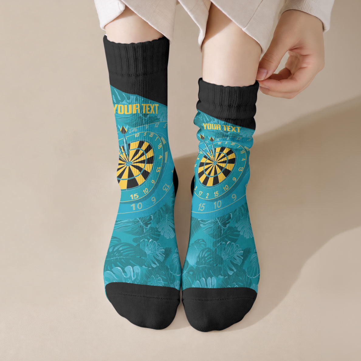 Personalized Darts Bahamas Crew Socks Dartboard Flag Color Tropical Leaves