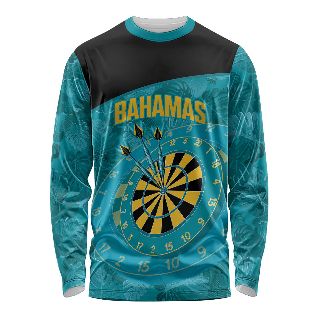 Personalized Darts Bahamas Long Sleeve Shirt Dartboard Flag Color Tropical Leaves