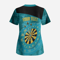 Personalized Darts Bahamas Scrub Top Dartboard Flag Color Tropical Leaves