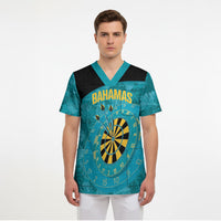 Personalized Darts Bahamas Scrub Top Dartboard Flag Color Tropical Leaves