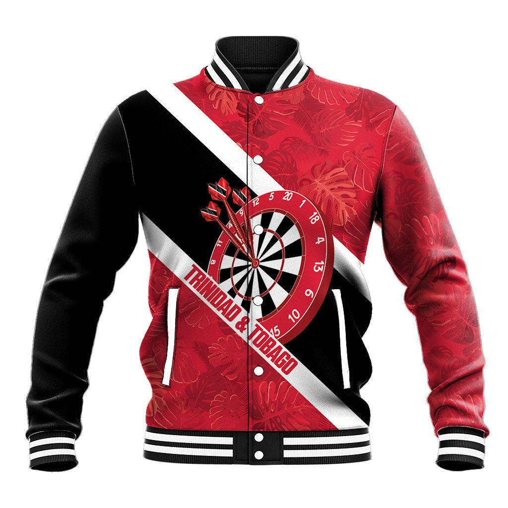 Personalized Darts Trinidad and Tobago Baseball Jacket Dartboard Flag Color Tropical Leaves
