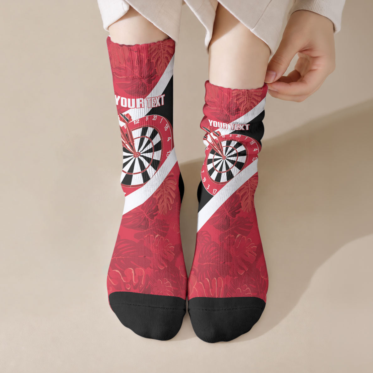 Personalized Darts Trinidad and Tobago Crew Socks Dartboard Flag Color Tropical Leaves