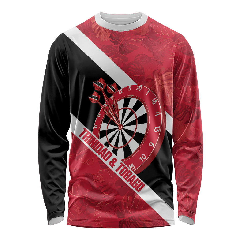 Personalized Darts Trinidad and Tobago Long Sleeve Shirt Dartboard Flag Color Tropical Leaves