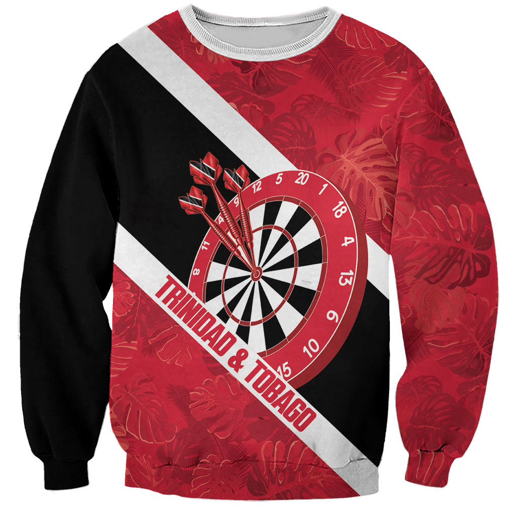 Personalized Darts Trinidad and Tobago Sweatshirt Dartboard Flag Color Tropical Leaves