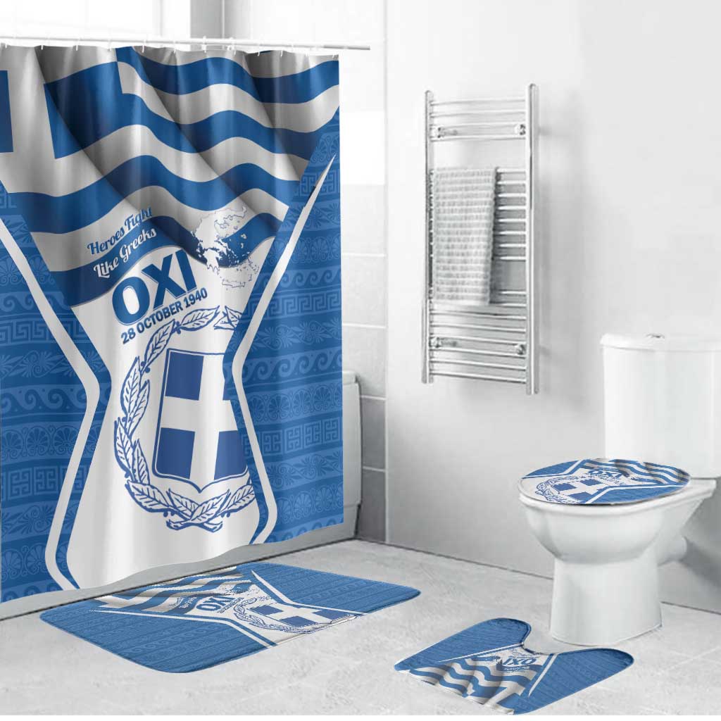 Greece Ohi Day Bathroom Set Hellas Coat Of Arms Greek Pattern - Wonder Print Shop