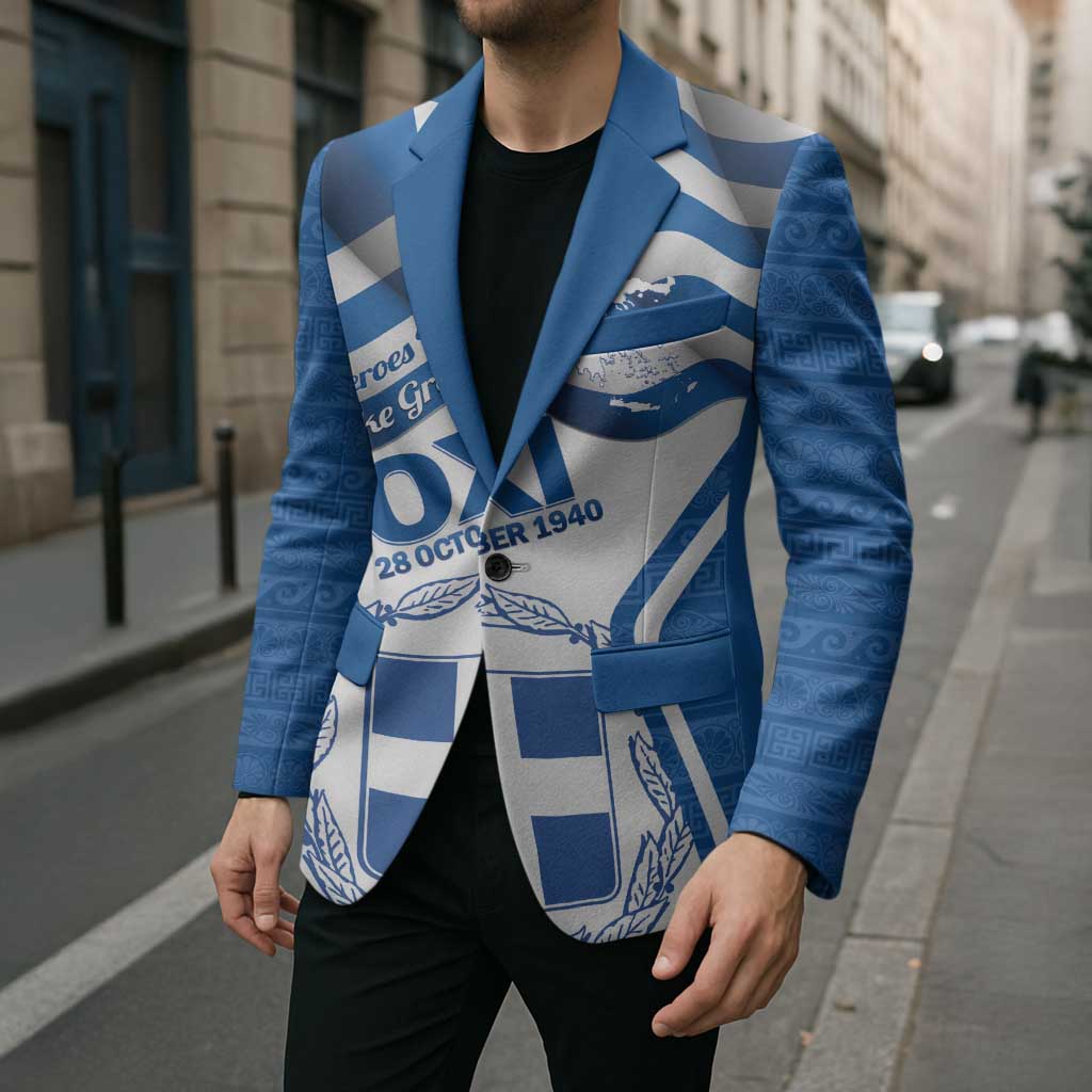 Greece Ohi Day Blazer Hellas Coat Of Arms Greek Pattern - Wonder Print Shop