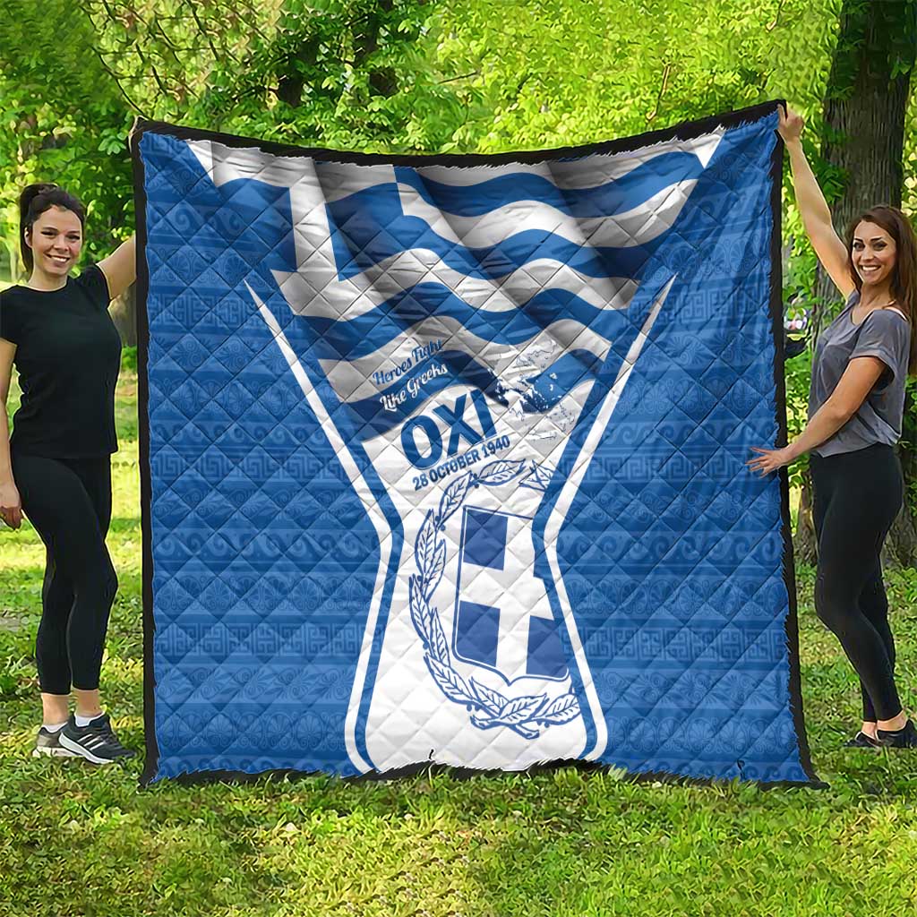 Greece Ohi Day Quilt Hellas Coat Of Arms Greek Pattern - Wonder Print Shop