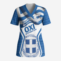 Greece Ohi Day Scrub Top Hellas Coat Of Arms Greek Pattern - Wonder Print Shop