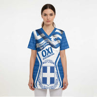 Greece Ohi Day Scrub Top Hellas Coat Of Arms Greek Pattern - Wonder Print Shop
