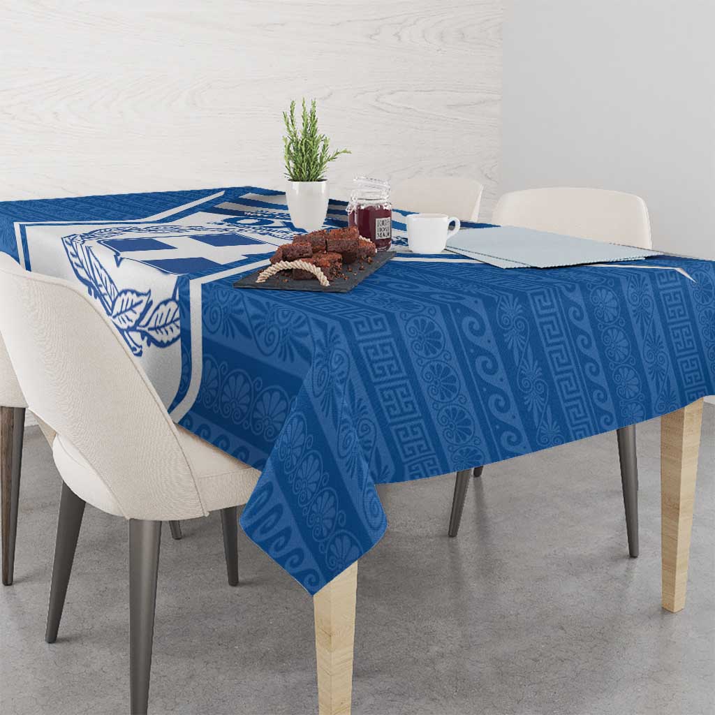 Greece Ohi Day Tablecloth Hellas Coat Of Arms Greek Pattern - Wonder Print Shop